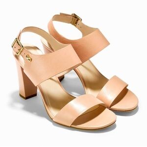 Cole Haan Octavia Heeled Open Toe Leather Sandals Preppy Coral Pink 10